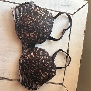 Victoria's Secret Black Lace Push-Up Bra with Nude Lining